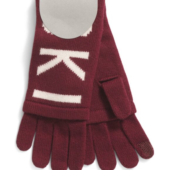 NEW HANNAH ROSE Cashmere Merino Wool Blend 3 In 1 Ski Gloves wine/white 267tn - Picture 1 of 4